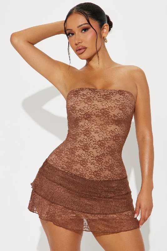 100% Angel Lace Micro Mini Dress - Chocolate