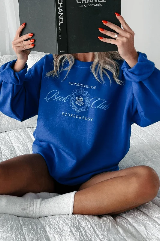 ""Booked & Busy"" Graphic Sweatshirt (Royal)