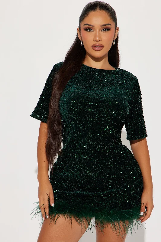 Christy Sequin T-Shirt Mini Dress - Hunter