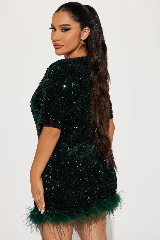 Christy Sequin T-Shirt Mini Dress - Hunter