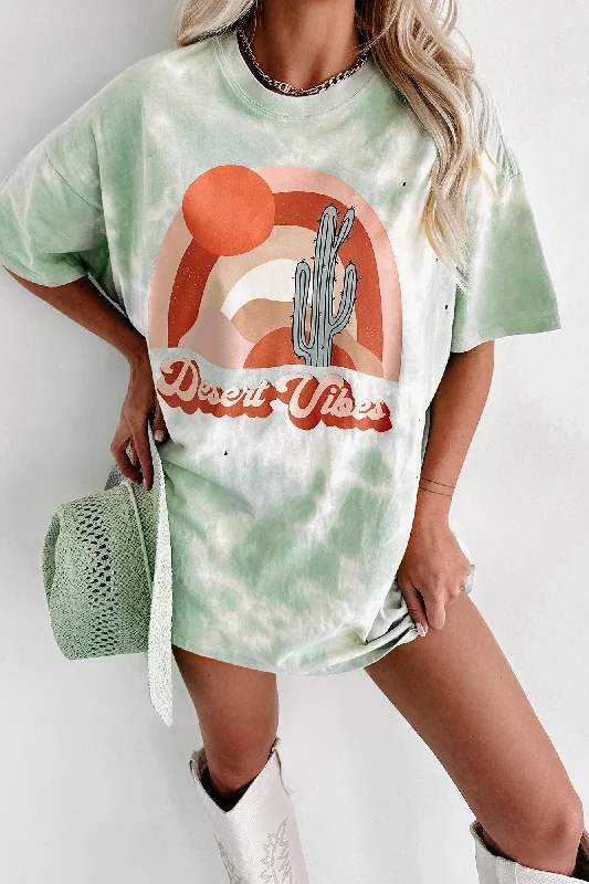 ""Desert Dusk"" Oversized Distressed Tie-Dye Graphic T-Shirt (Pastel Green) - Print On Demand