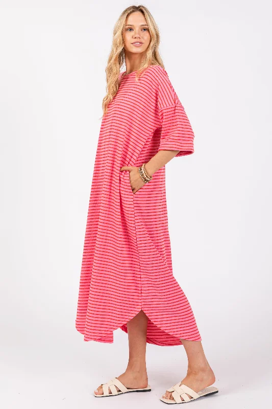 Fuchsia Striped Terry Maxi Dress