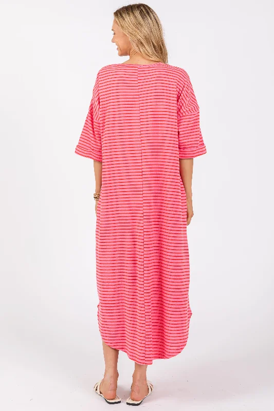 Fuchsia Striped Terry Maxi Dress