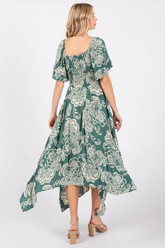 Green Floral Cutout Midi Dress