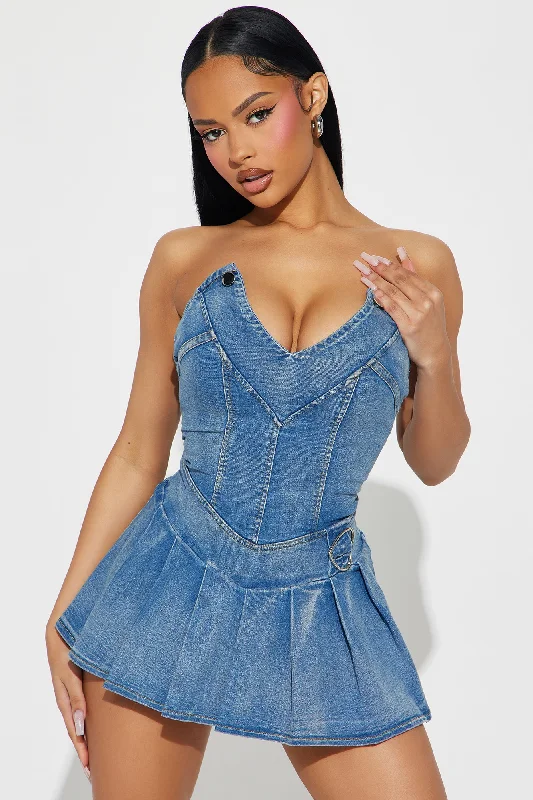 Heather Denim Micro Mini Dress - Blue