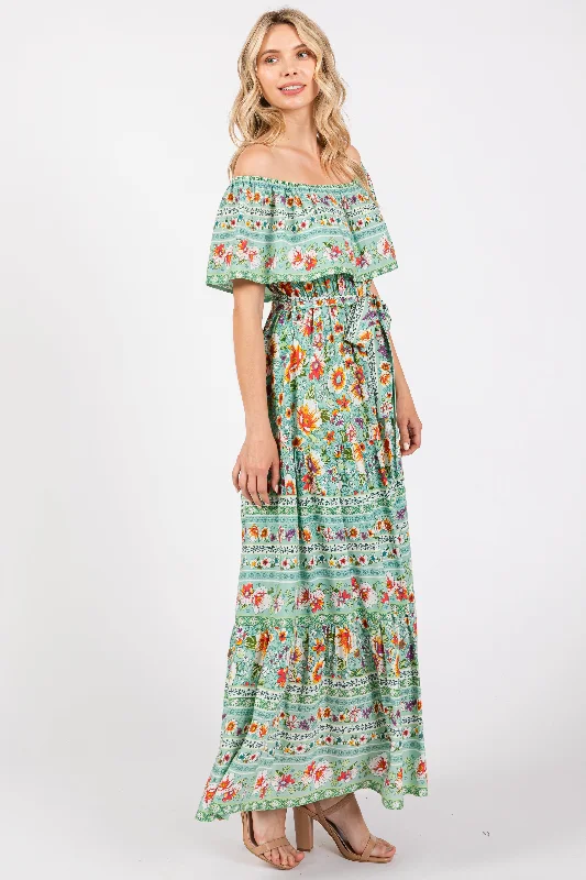 Jade Floral Off Shoulder Maxi Dress