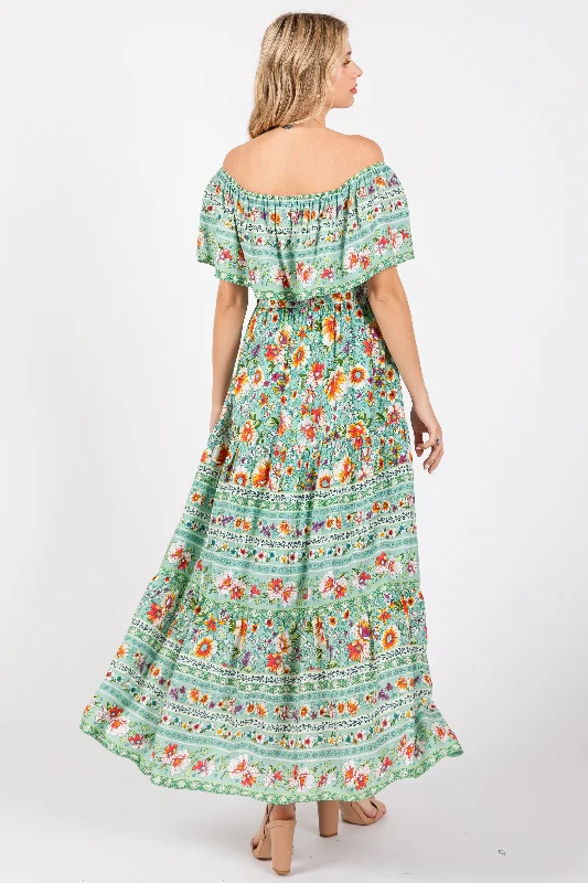 Jade Floral Off Shoulder Maxi Dress