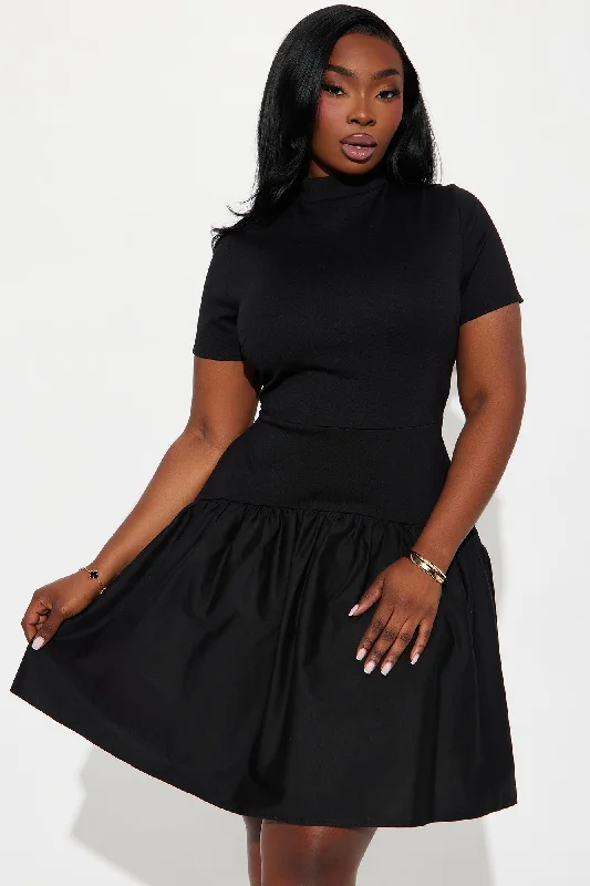 Kennedy Short Sleeve Drop Waist Mini Dress - Black