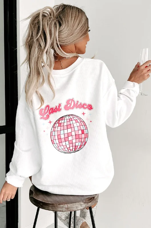 ""Last Disco"" Double-Sided Corded Graphic Crewneck (White) - Print On Demand