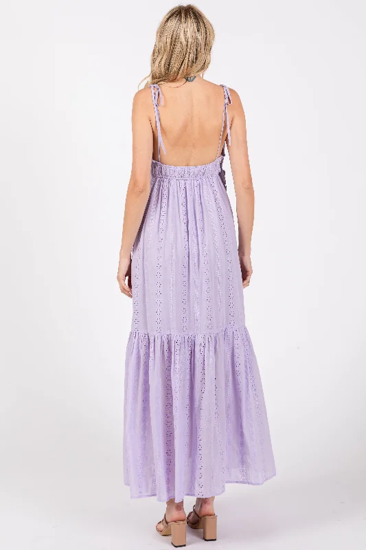 Lavender Floral Eyelet Shoulder Tie Dress