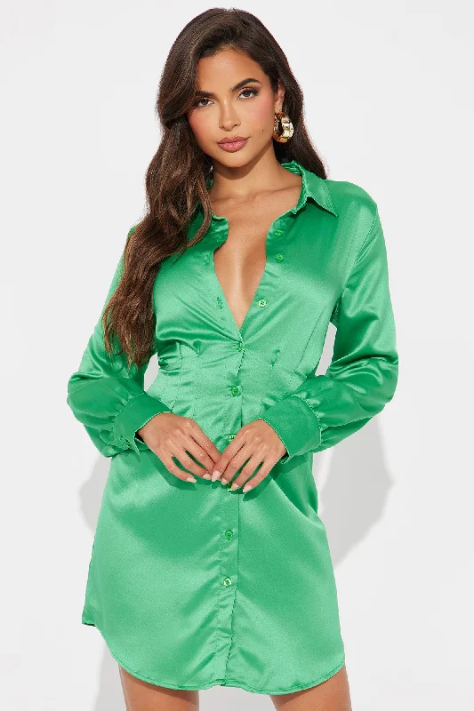 Lennon Satin Shirt Mini Dress - Green