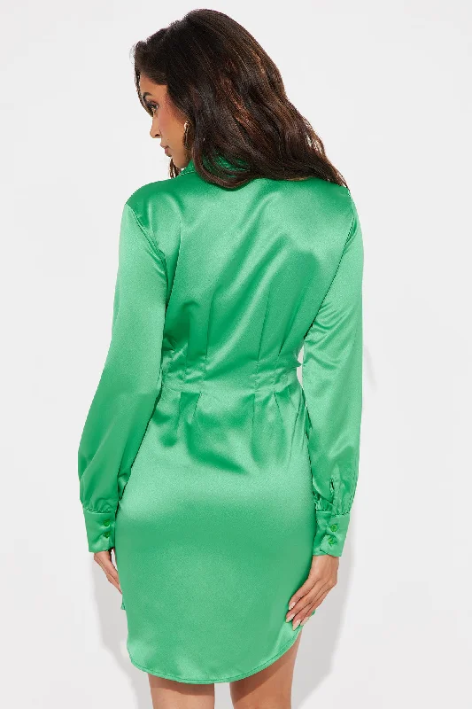 Lennon Satin Shirt Mini Dress - Green