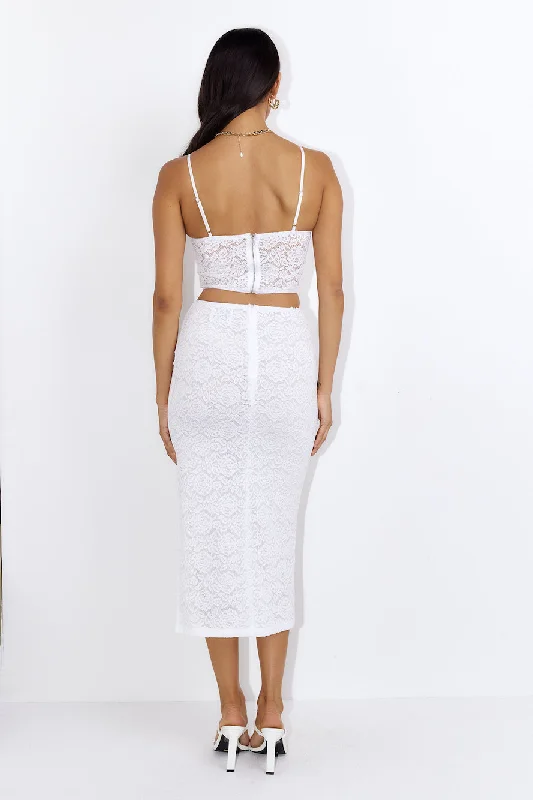 Let's Go Party Lace Midi Skirt White