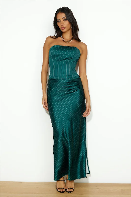 LIONESS Devon Maxi Skirt Green Pinstripe