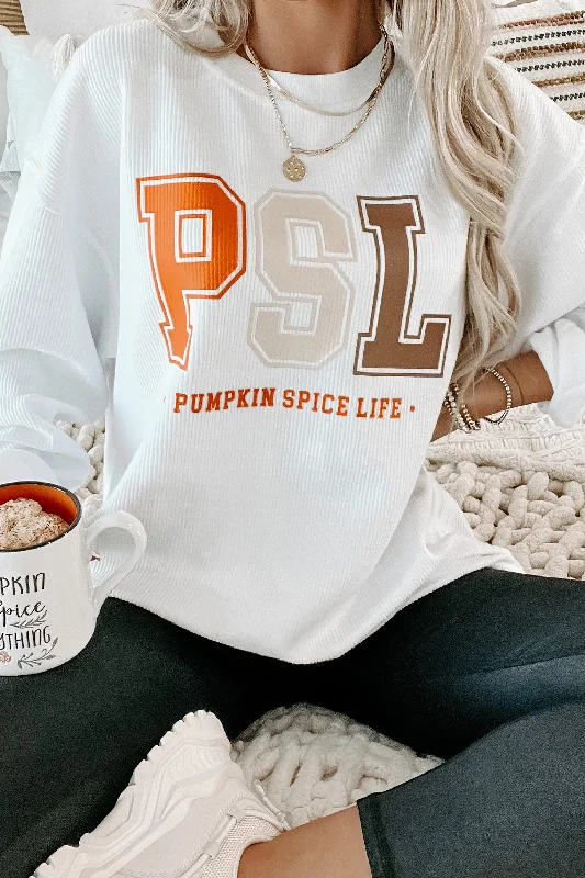 Livin' That PSL Life Corded Graphic Crewneck (White) - Print On Demand