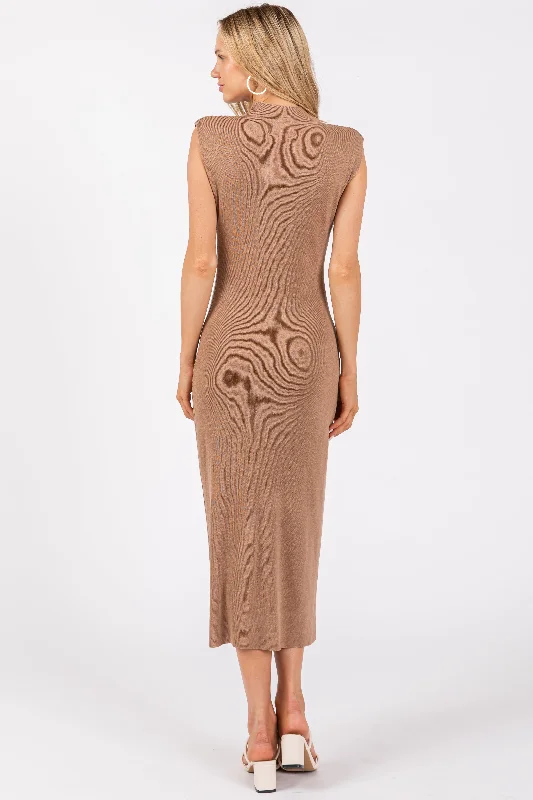 Mocha Knit Mock Neck Midi Dress