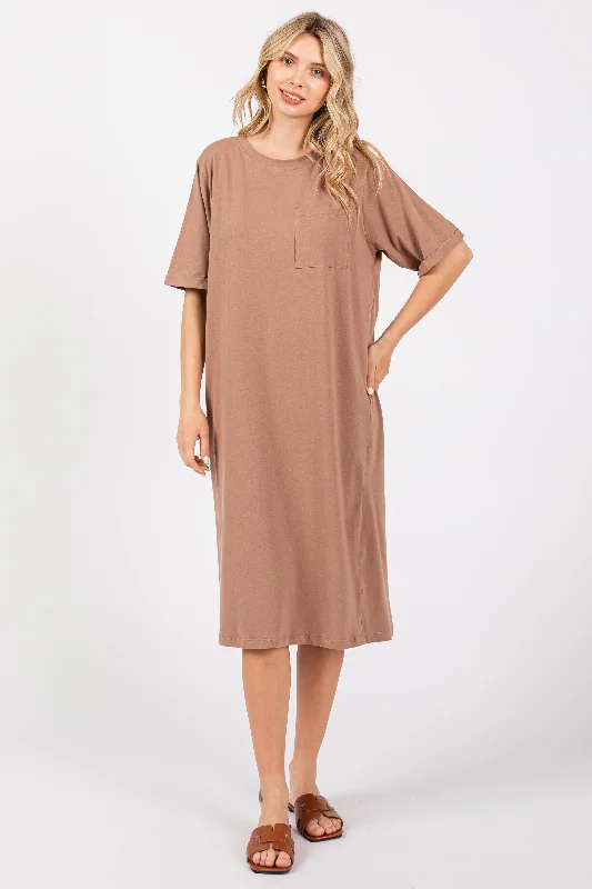 Mocha Oversized Round Neck T-Shirt Dress