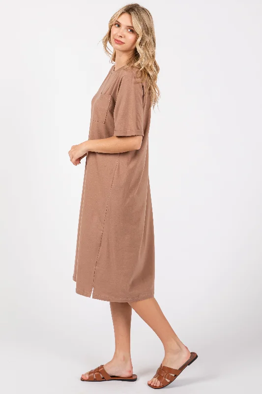 Mocha Oversized Round Neck T-Shirt Dress