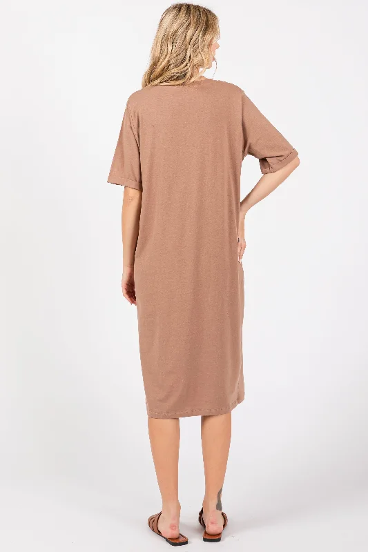 Mocha Oversized Round Neck T-Shirt Dress