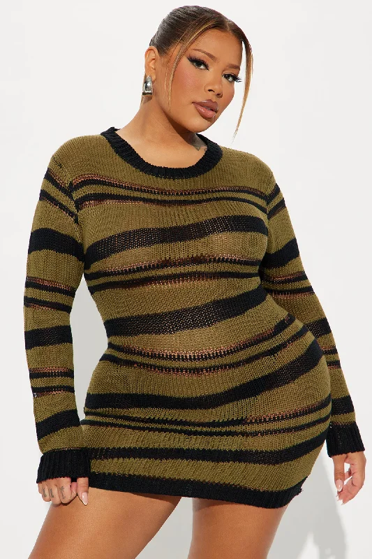 Never Late Sweater Mini Dress - Black/Green