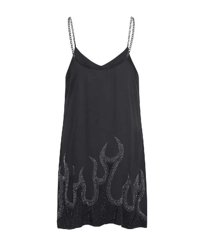 ON FIRE BLACK CRYSTAL SLIP DRESS