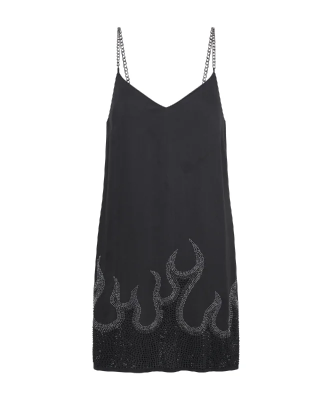 ON FIRE BLACK CRYSTAL SLIP DRESS