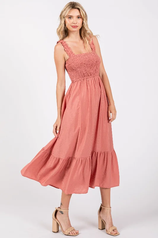 Rust Smocked Bodice Maxi Dress