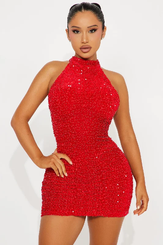 Saskia Sequin Micro Mini Dress - Red