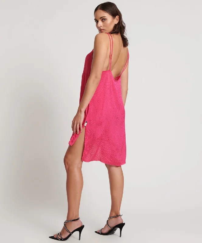 SHOCKING PINK JACQUARD SLIP DRESS