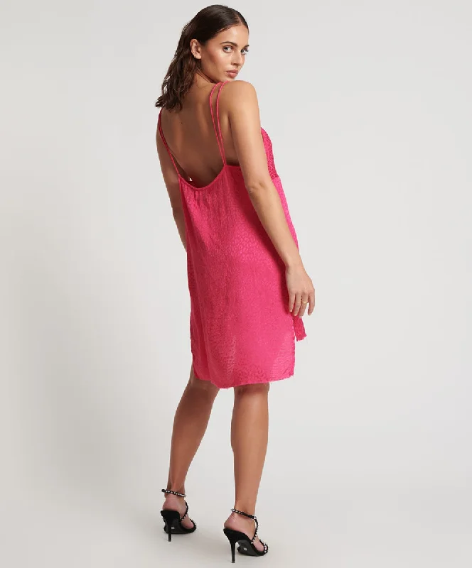 SHOCKING PINK JACQUARD SLIP DRESS