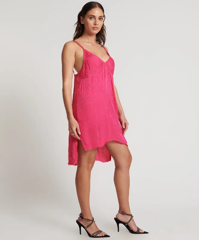 SHOCKING PINK JACQUARD SLIP DRESS