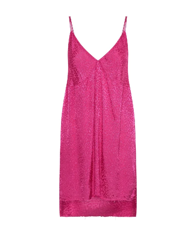 SHOCKING PINK JACQUARD SLIP DRESS