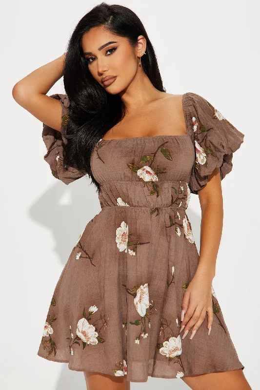 Sienna Floral Mini Dress - Brown