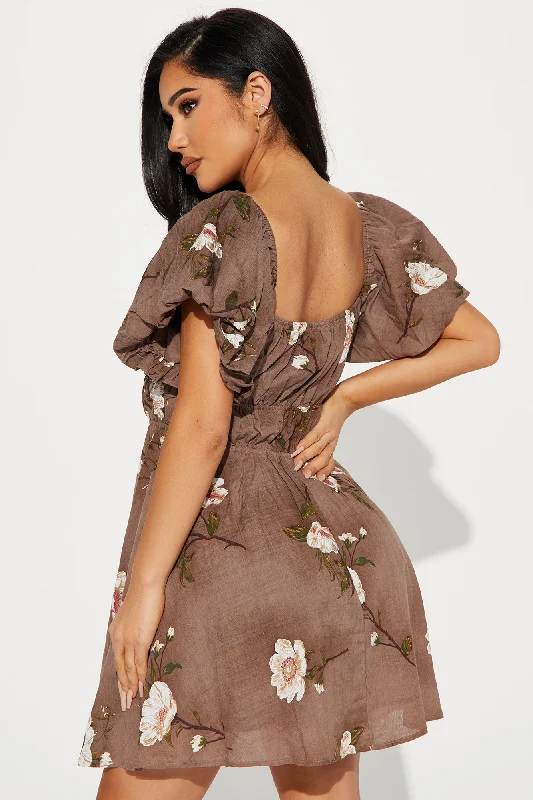 Sienna Floral Mini Dress - Brown