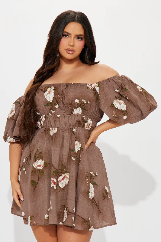 Sienna Floral Mini Dress - Brown