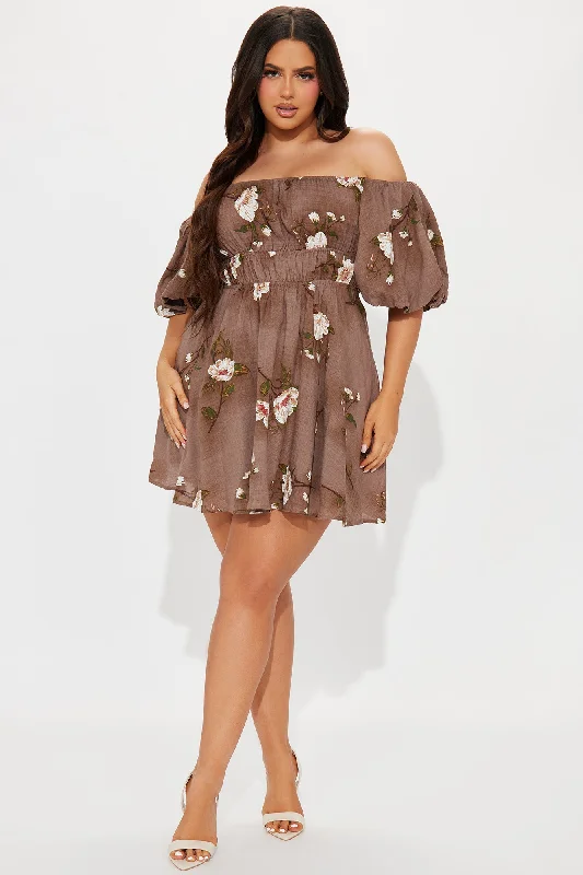 Sienna Floral Mini Dress - Brown