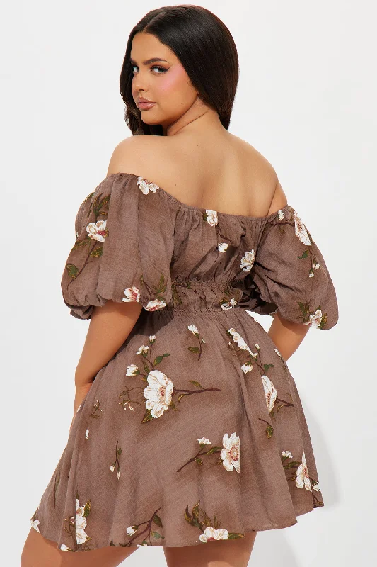 Sienna Floral Mini Dress - Brown