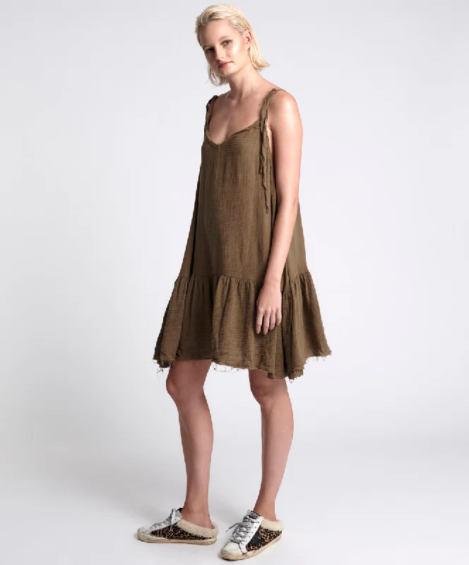 THE ICON WASHED KHAKI MUSLIN DRESS