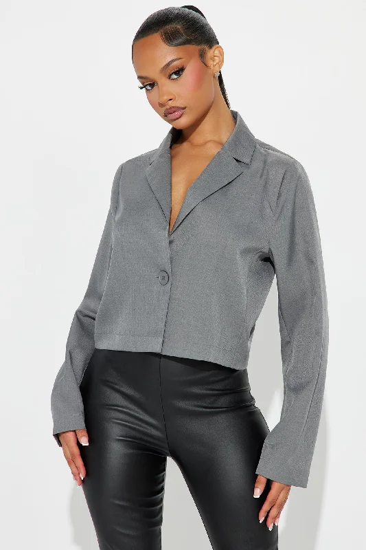 About My Business Cropped Blazer - Grey