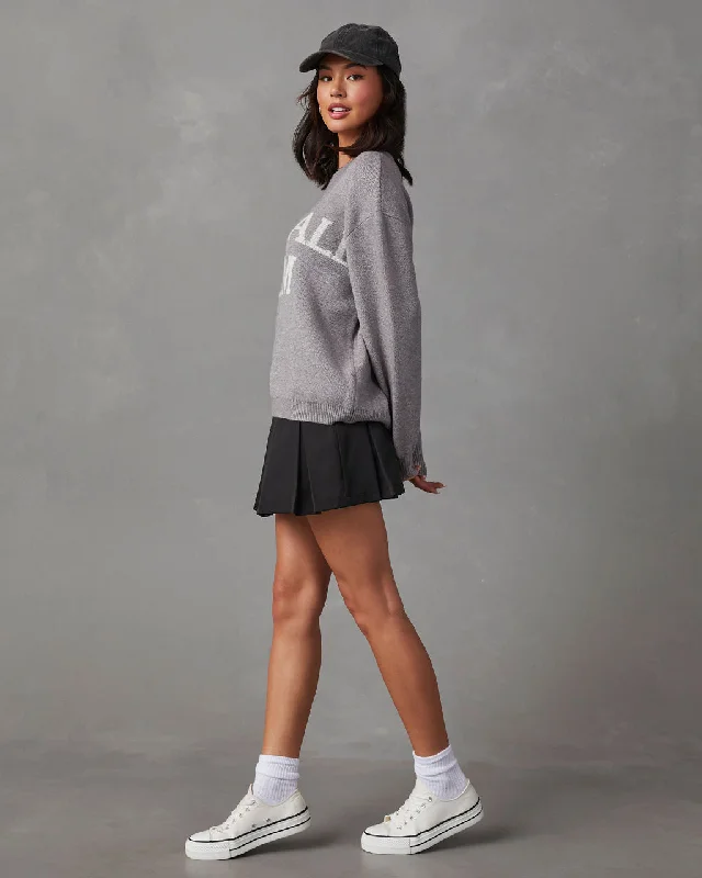 Baseball Mom Knit Pullover Sweater - Grey