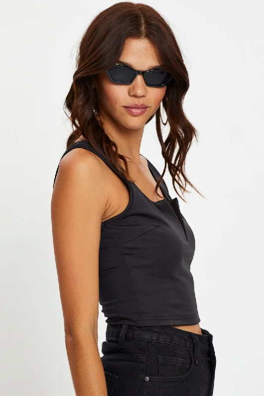 Black Deep V Crop Top