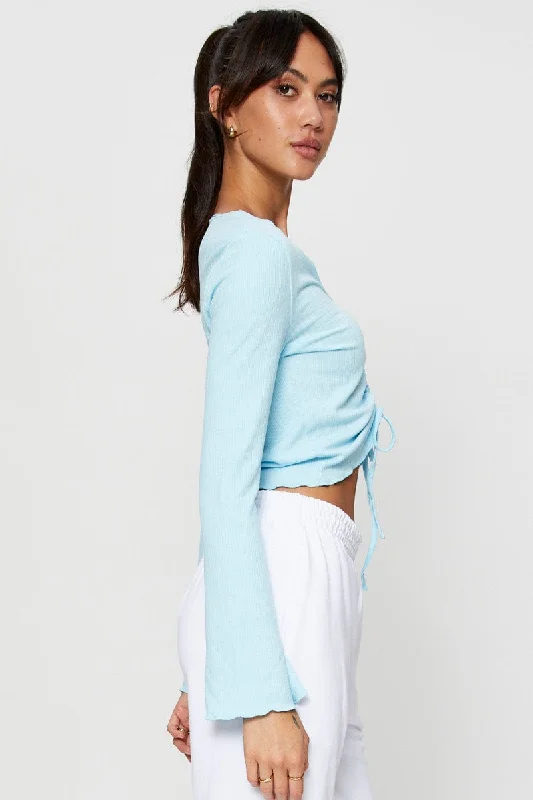 Blue Crop Top Long Sleeve