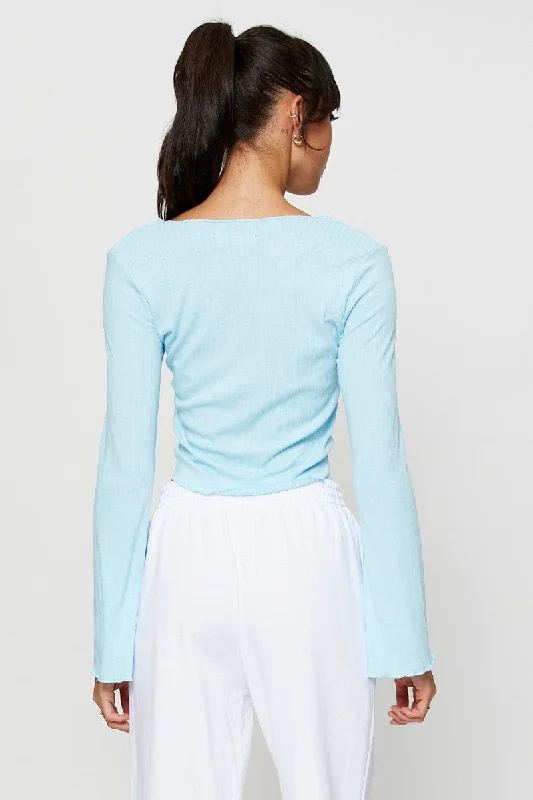 Blue Crop Top Long Sleeve