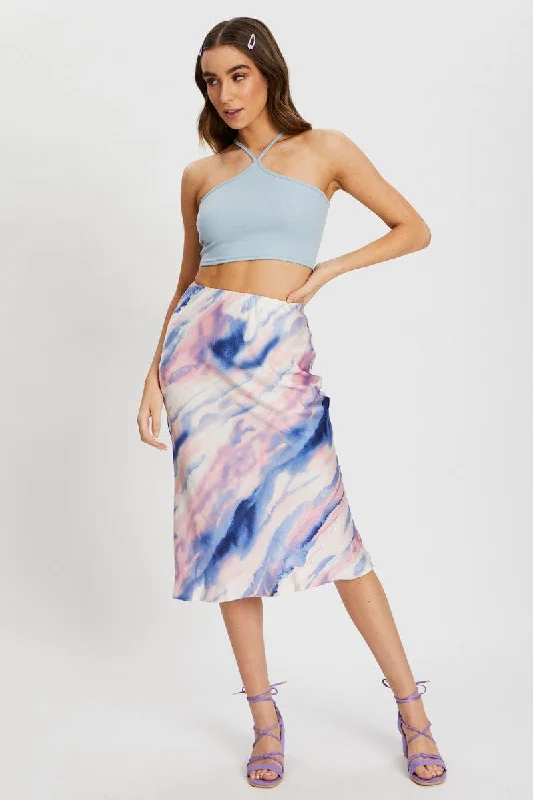 Blue Cutaway Halter Neck Crop Top