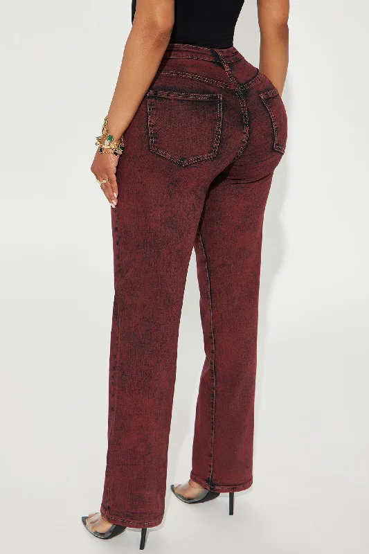 Candid Acid Wash Stretch Straight Leg Jeans - Red