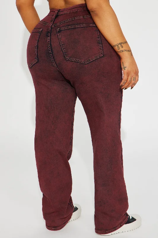 Candid Acid Wash Stretch Straight Leg Jeans - Red