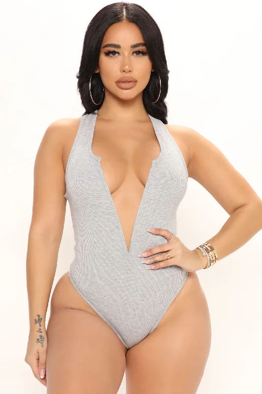 Deep Connections Ribbed Bodysuit - Heather Grey