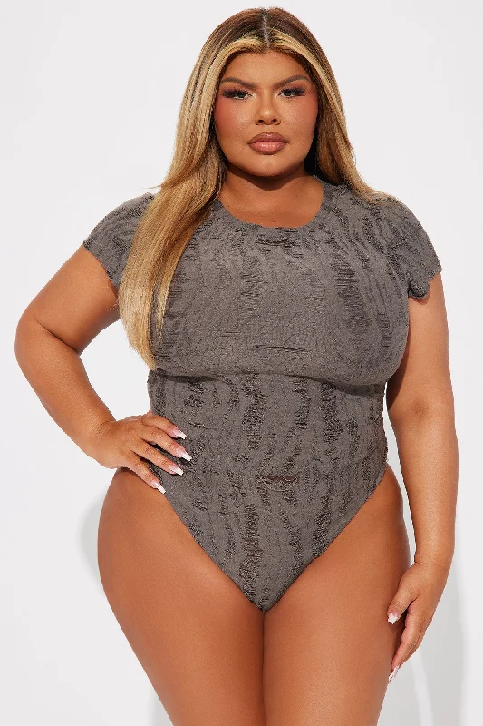 Demi Distressed Bodysuit - Charcoal