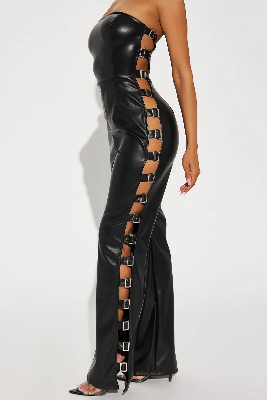 Elani Faux Leather Jumpsuit - Black