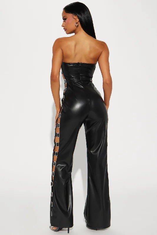 Elani Faux Leather Jumpsuit - Black